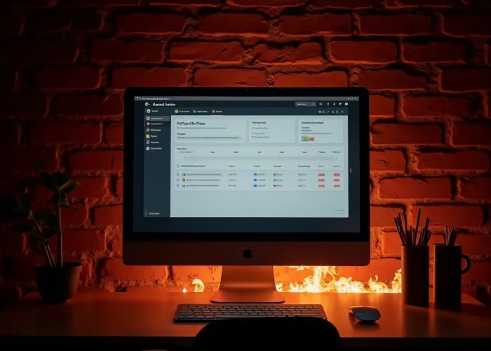 Computer with firewall security protection illustration